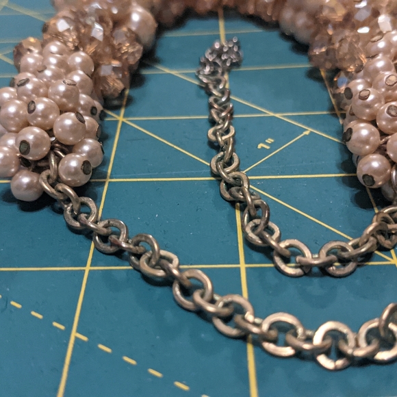 Beaded pearl and crystal cluster statement necklace - Picture 13 of 16